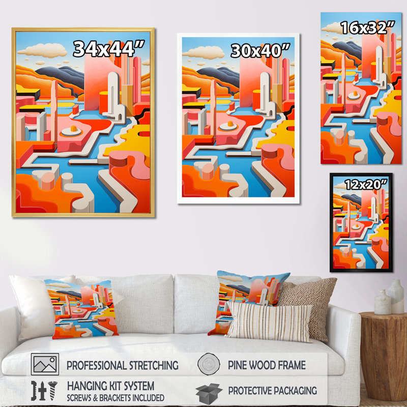 «Pastle De Stijl Industrial Geyser», reproduction d'art sur toile abstraite, Cadre flottant blanc, H 32 po x l 24 po x P 1 po