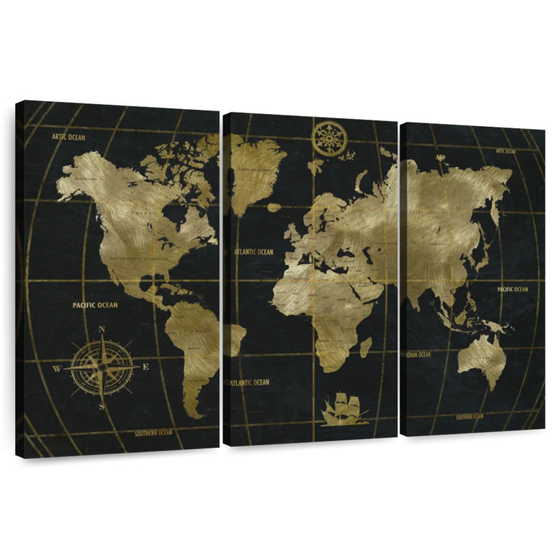 Aliaz Black And Golden World, 36" H x 57" W