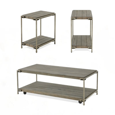 3-Piece Metal Frame Wood Coffee Table And 2 End Tables Set