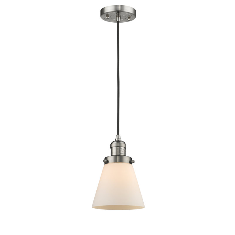 Luminaire suspendu conique à 1 lumière Parkview, Boîtier blanc mat, H 9,13 po x l 6,25 po x P 6,25 po, Nickel satiné brossé