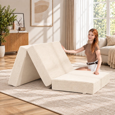 Matelas pliable en trois parties de 15 cm (taille Queen) - Canapé-lit futon pliable pour deux personnes avec housse amovible et lavable, matelas en mousse mémoire pliable, base antidérapante et poignées de transport pour les invités, le camping et les résidences étudiantes, noir