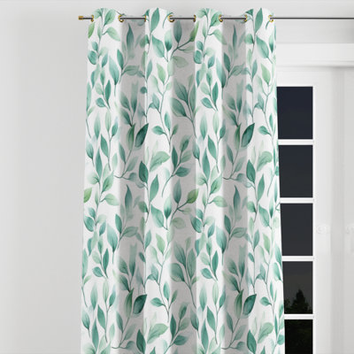 Rideaux floraux pour chambre à coucher - Rideau à œillets en velours vert menthe - 1 panneau