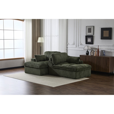 Oversized Corduroy Sectional Chaise - Sleeper Cloud Couch With Memory Foam, No Assembly, 2 Seat Reading Chair For Small Spaces Double Foam Filler, Rooms