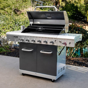 Barbecue au propane de luxe à 6 brûleurs en ardoise avec brûleur latéral en céramique et ensemble de rôtisserie Nexgrill