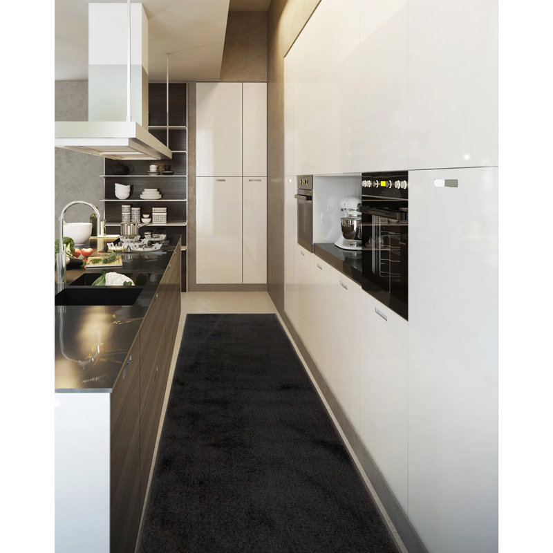 Harrish Custom Size Solid Black Color Medium Pile Slip Resistant Runner Rugs by Feet, Runner 2'6" x 11'