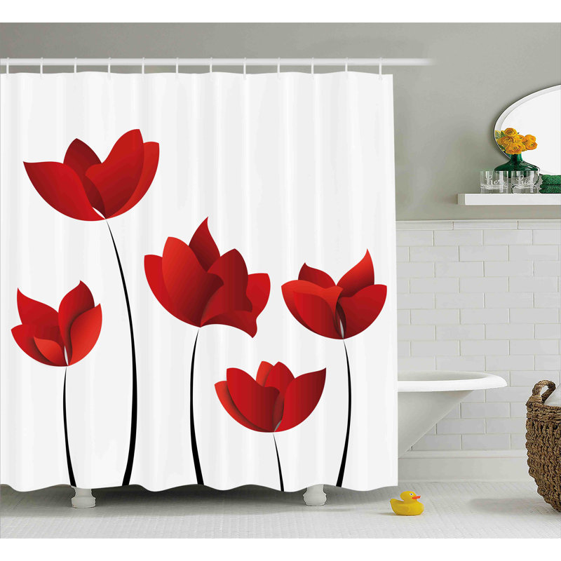 Rideau de douche à fleur vif rose Codespoti, H 70 po x l 69 po