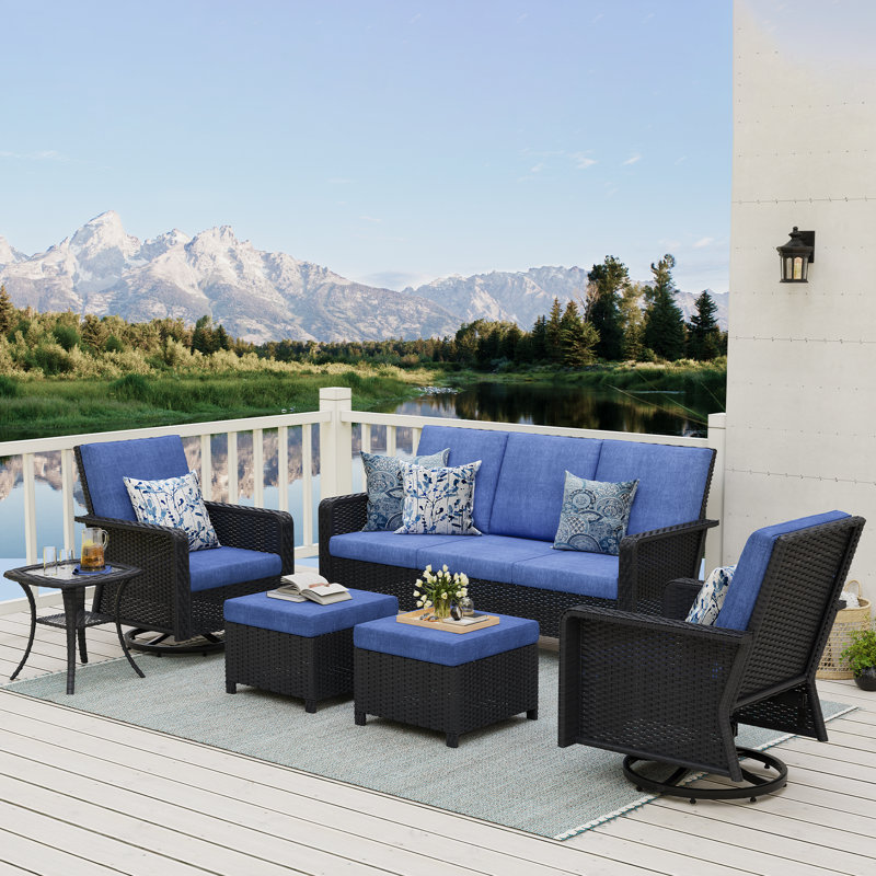 Ensemble de patio d'extérieur en rotin avec coussins 6 pièces Tojuana