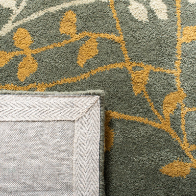 Tapis vert floral en laine touffeté à la main