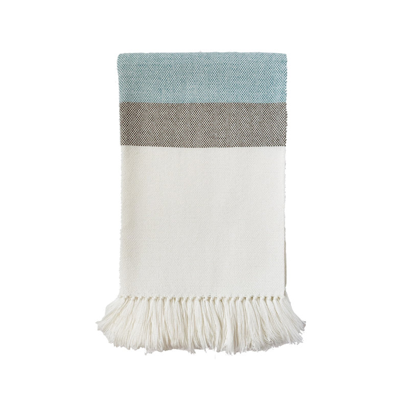 Palma Hand Woven Throw Blanket, Off White/Seafoam/Brown