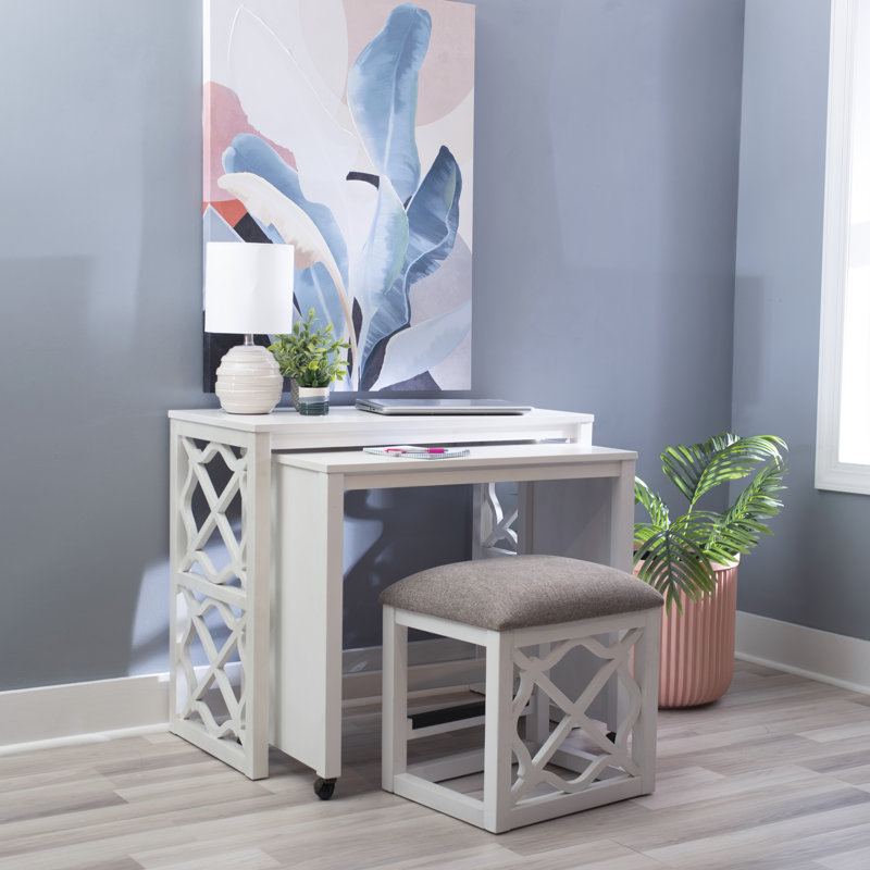 Eugene Emma 36" Nesting Rolling Desk with Upholstered Stool
