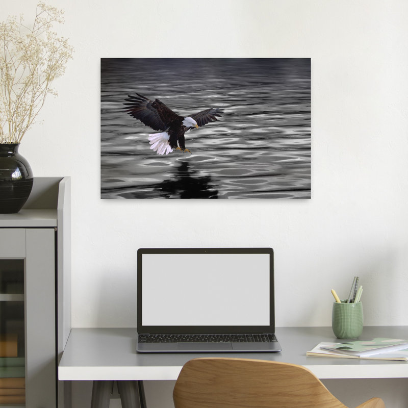 Aigle sur l'eau, art contemporain d'oiseau, H 16 po x l 24 po