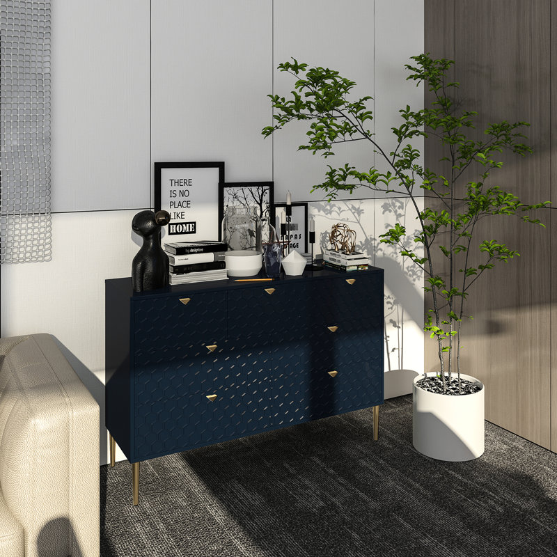 Armoire de rangement moderne en bois avec 7 tiroirs et pieds en métal