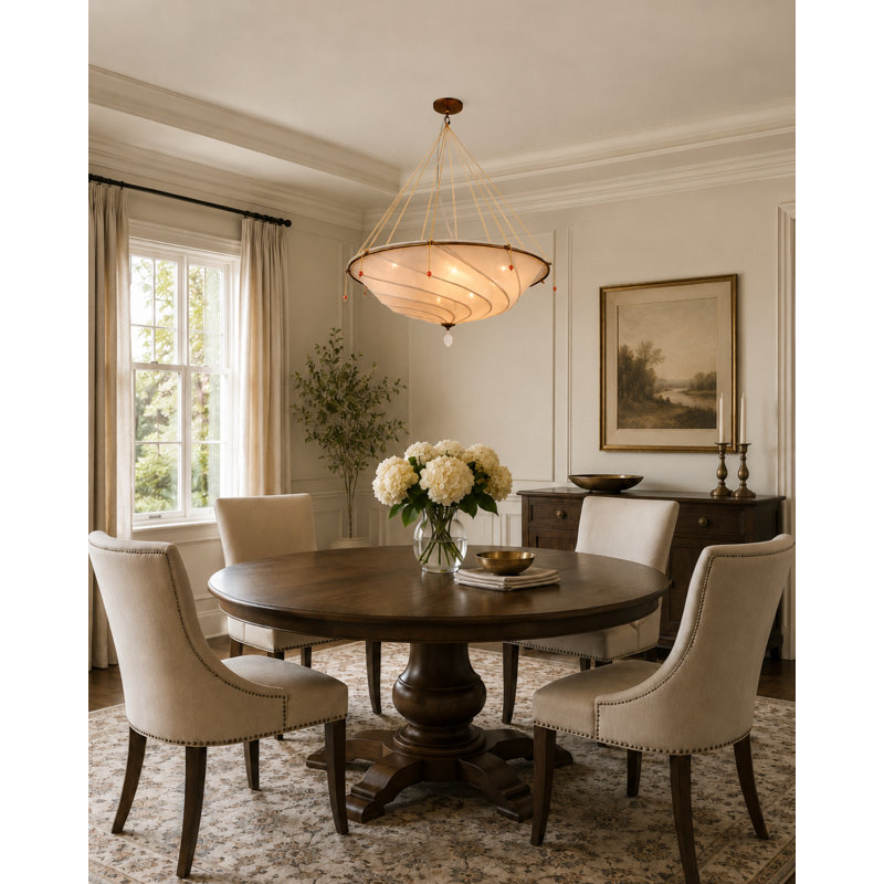 Traditional 4 Light Round Fabric Shade Chandelier