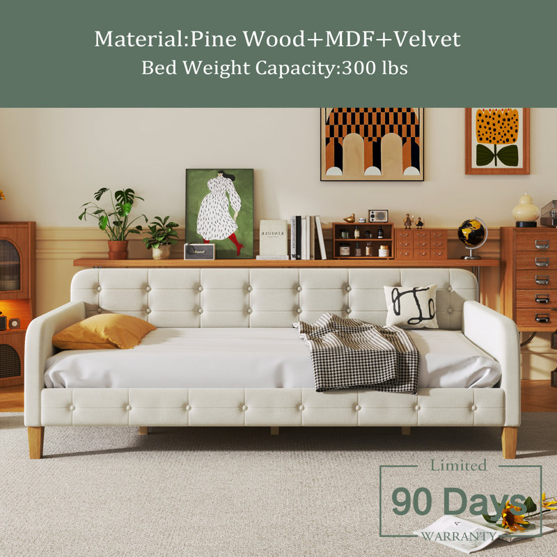 Upholstered Daybed with 4 Support Legs, Twin, Beige
