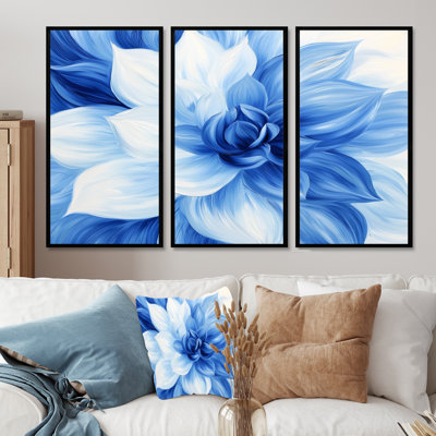 Velours bleu fleurs de cactus I - ensemble d'art mural floral cactus