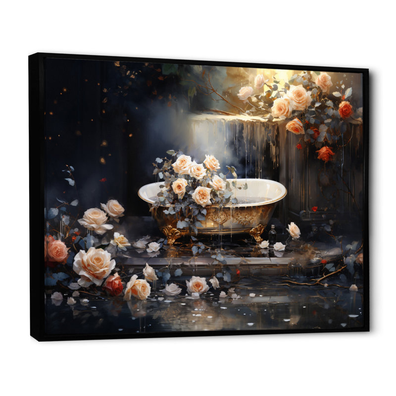 Baignoire Damionna en or VII, H 34 po x l 44 po x P 1,5 po, Cadre flottant noir