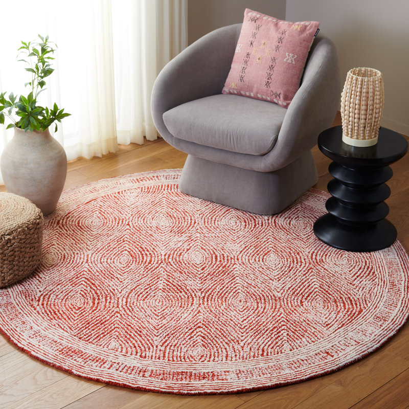 Ranjit Abstract Hand Tufted Wool Geometric Rug, Round 6'