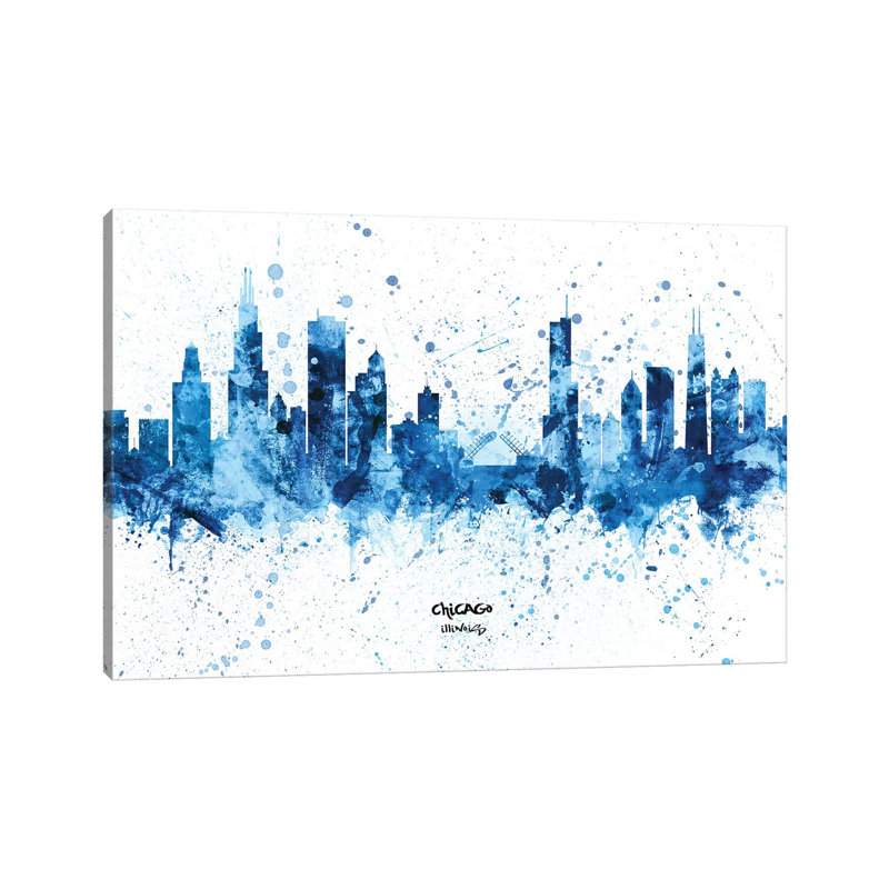 Chicago Illinois Skyline Splash Blue by Michael Tompsett - 1 Piece Wrapped Canvas Wall Art, 20.32 cm H x 30.48 cm W