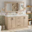 Meuble-lavabo double lavabo de 150 cm avec lavabo en SMC, 4 portes, 3 tiroirs, étagères réglables et portes à fermeture amortie