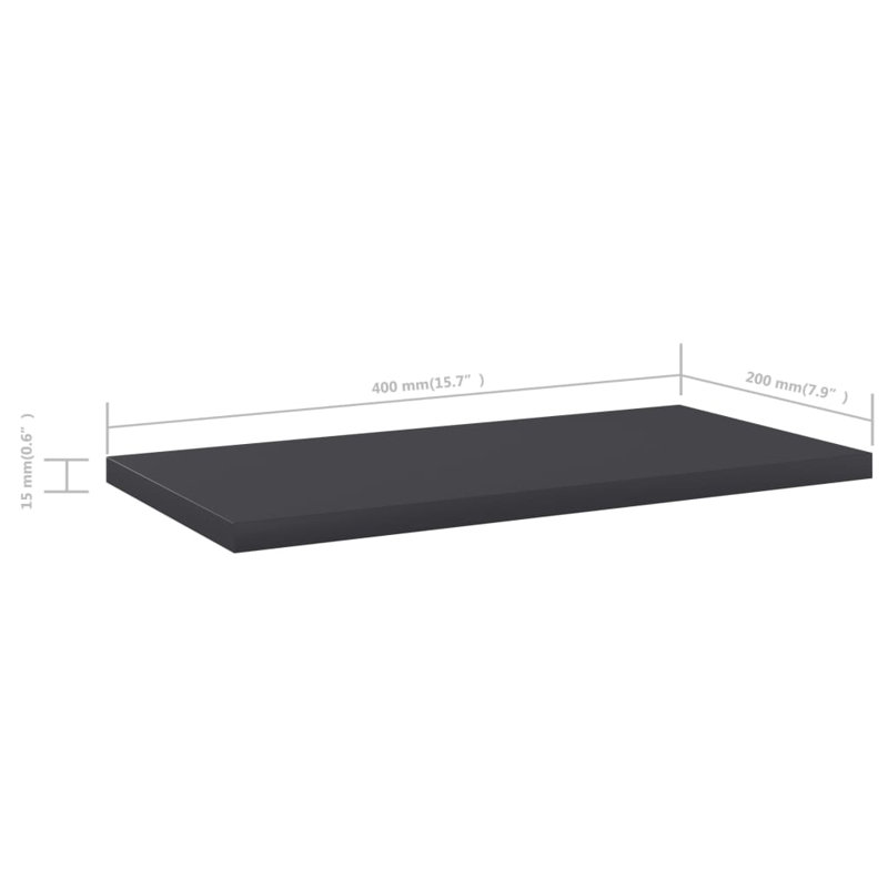 Bookshelf Boards 8 pcs Engineered Wood, Gray, (8 Shelves) 0.59" H x 15.75" W x 7.87" D