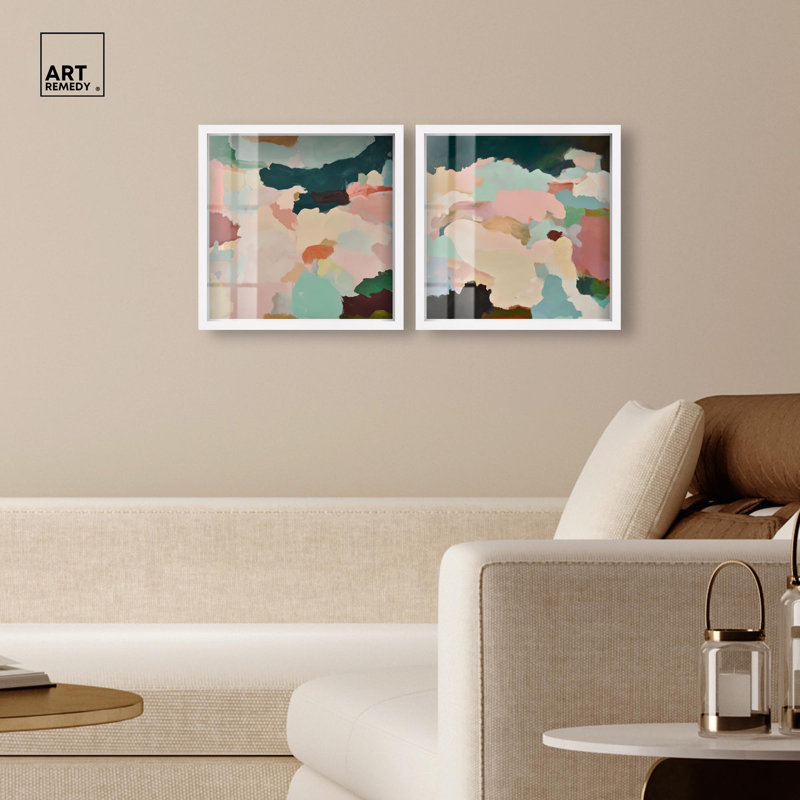 Ensemble de 2 panneaux de luxe Luxe Botanicals Boho Art , H 17 po x l 17 po, Blanc