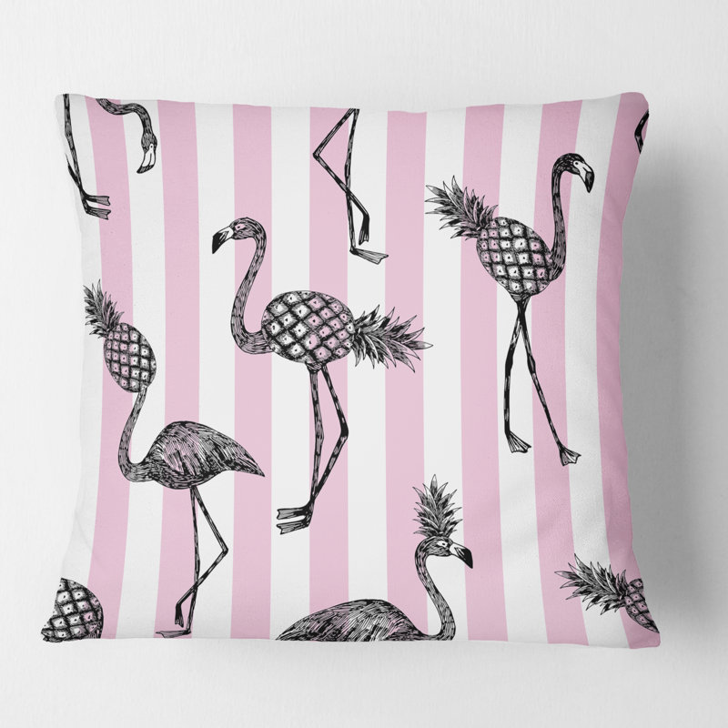 Flamant rose sur coussin rose moderne Mid-Century, 16 po x 1 po