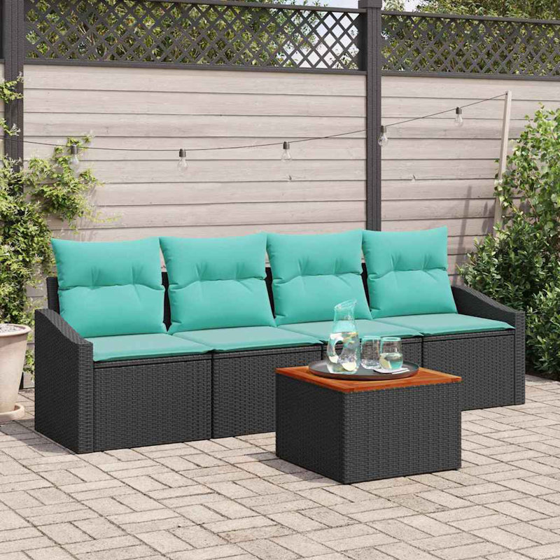 Ensemble de canapé de jardin vidaXL 5 pièces en rotin de polyester noir et turquoise