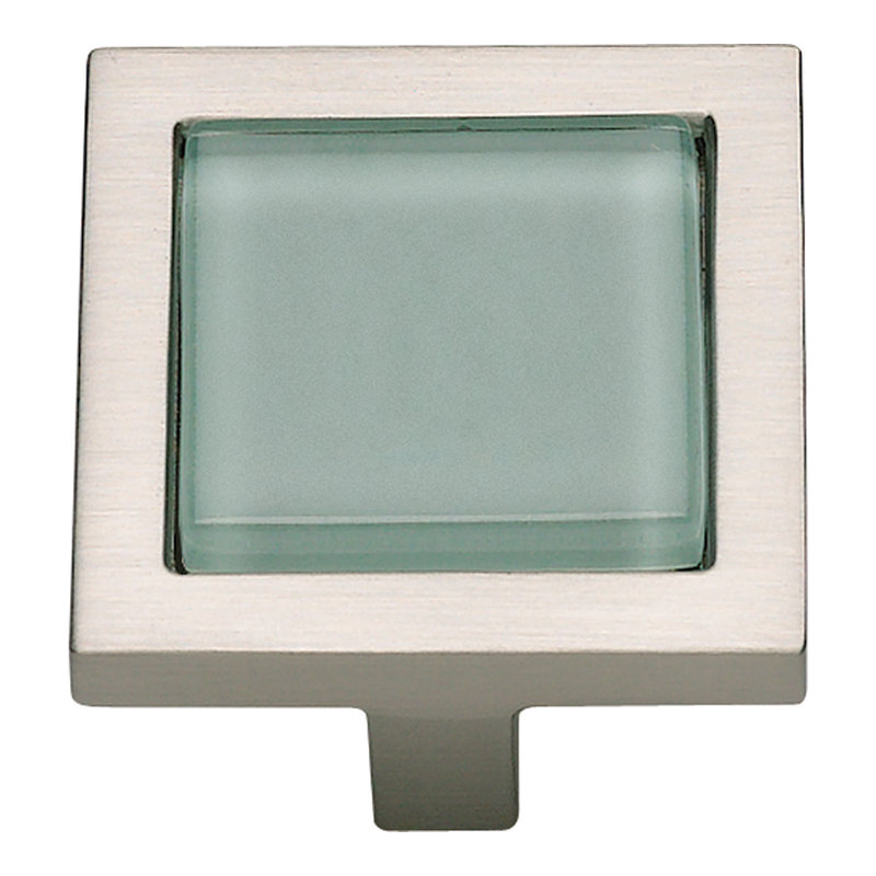 Spa 1 3/8" Length Square Knob, Brushed Nickel/Green