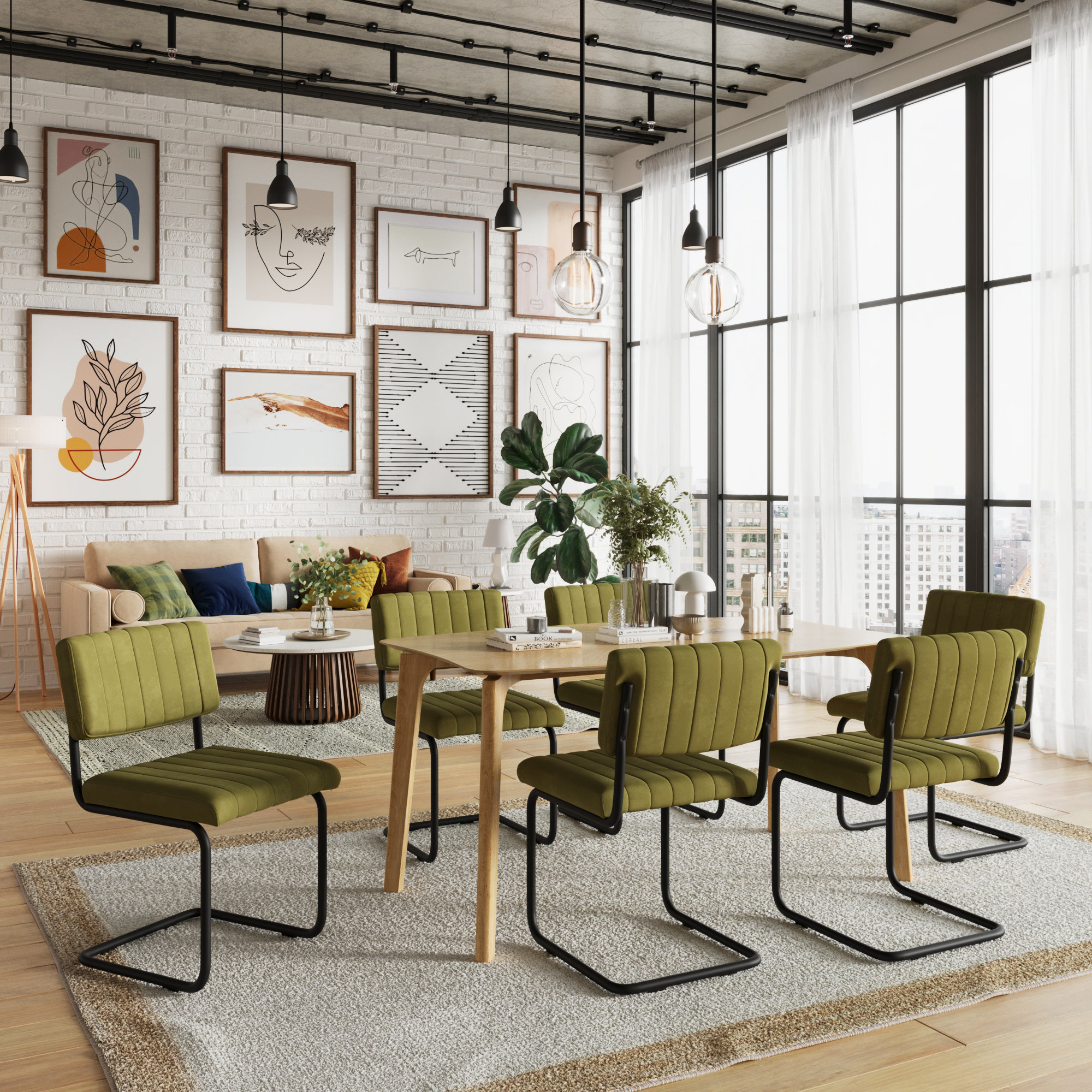 Estes Velvet Side Chair, Olive Velvet