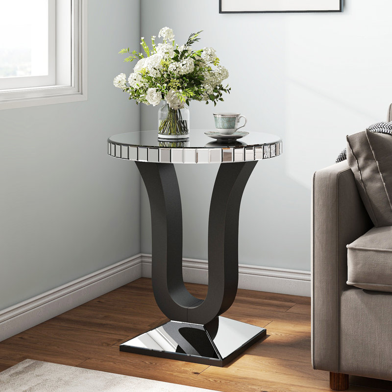 61x71cm Modern Side Table with Mirrored Glass Top