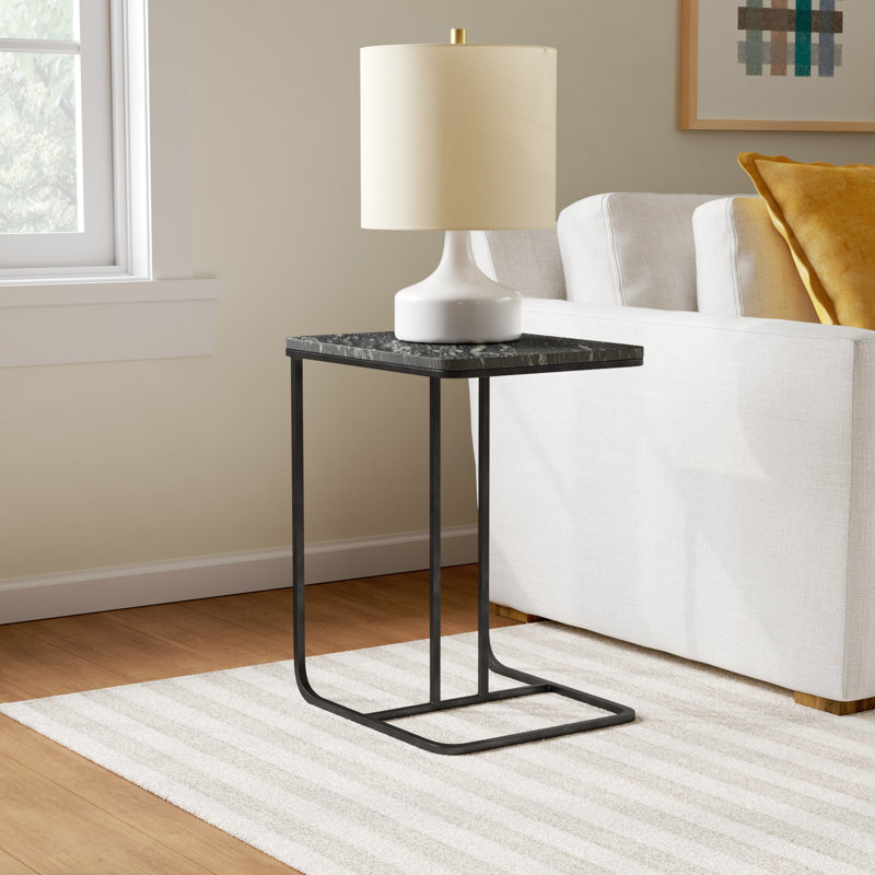 Erlinda Marble Top End Table, Matte Black, Polished Black
