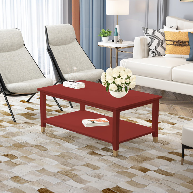 Athina Frame Coffee Table with Storage, Red, Red