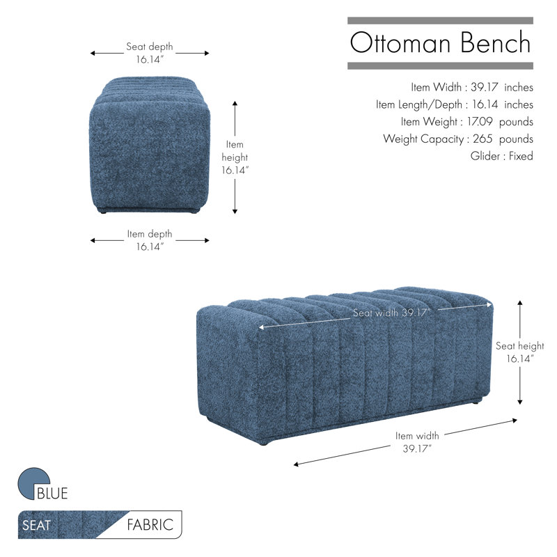 Barny Sherpa Fabric Upholstered Ottoman, Blue Sherpa