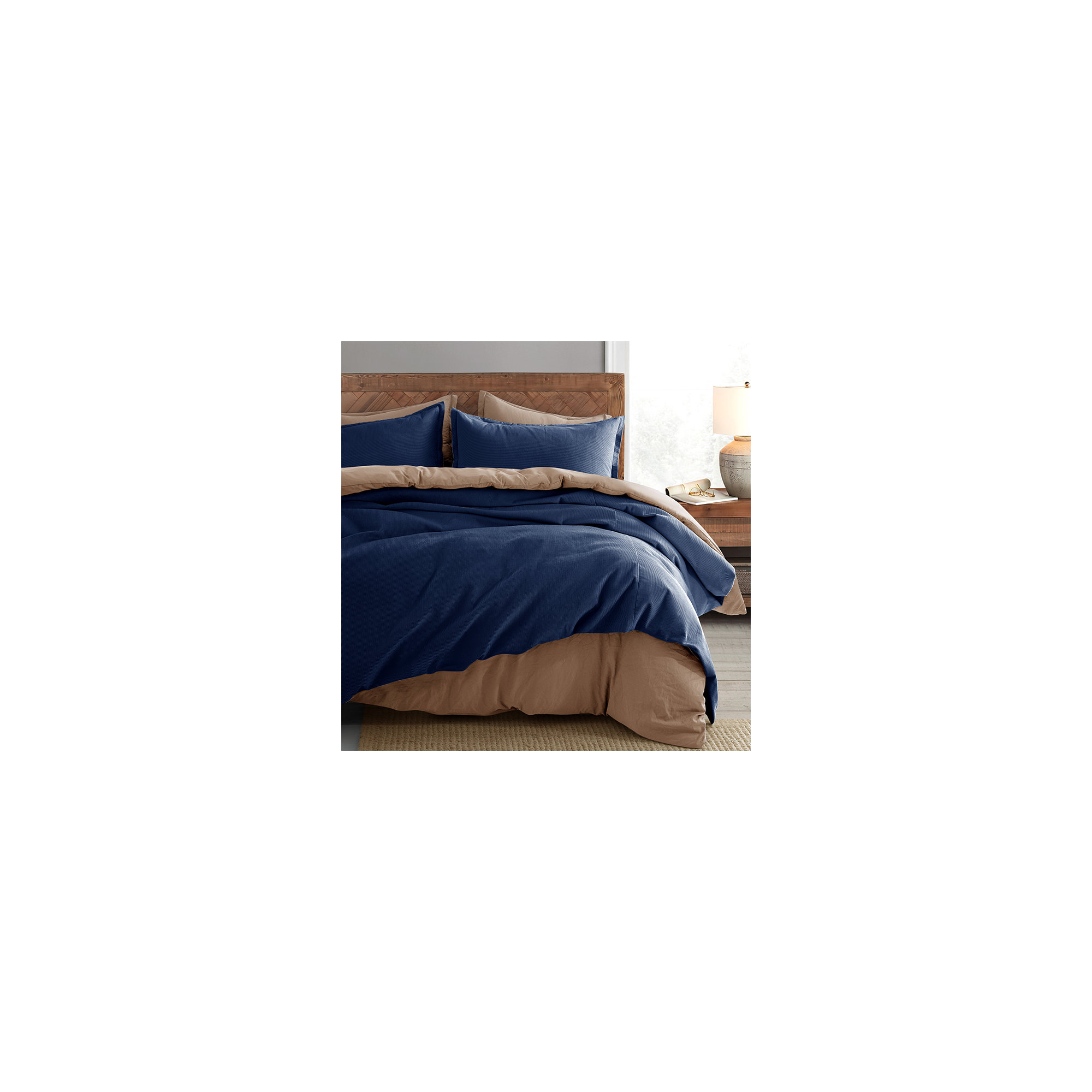 Neil Sateen Duvet Cover Set, Queen Duvet Cover + 2 Standard Pillowcases, Navy Blue