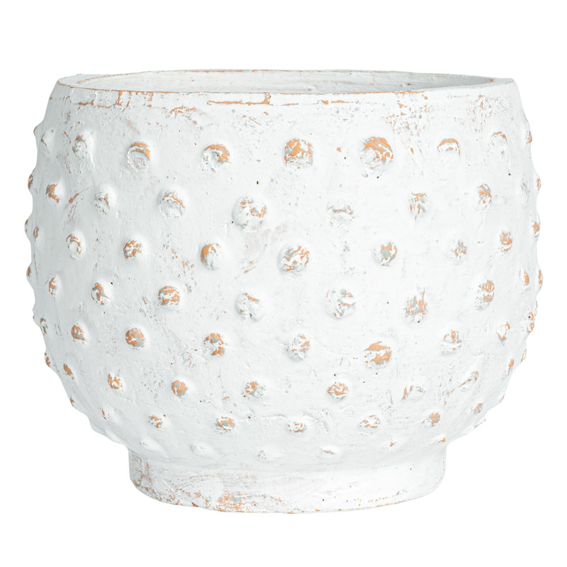 Distressed Terra Cotta Hobnail Planter, White