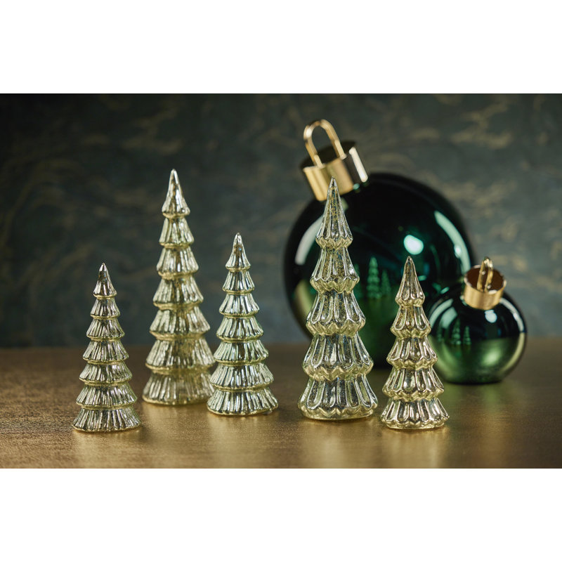 Lior LED Glass Tabletop Holiday Trees, Set of 2, 12.5" H x 4.25" W x 4.25" D