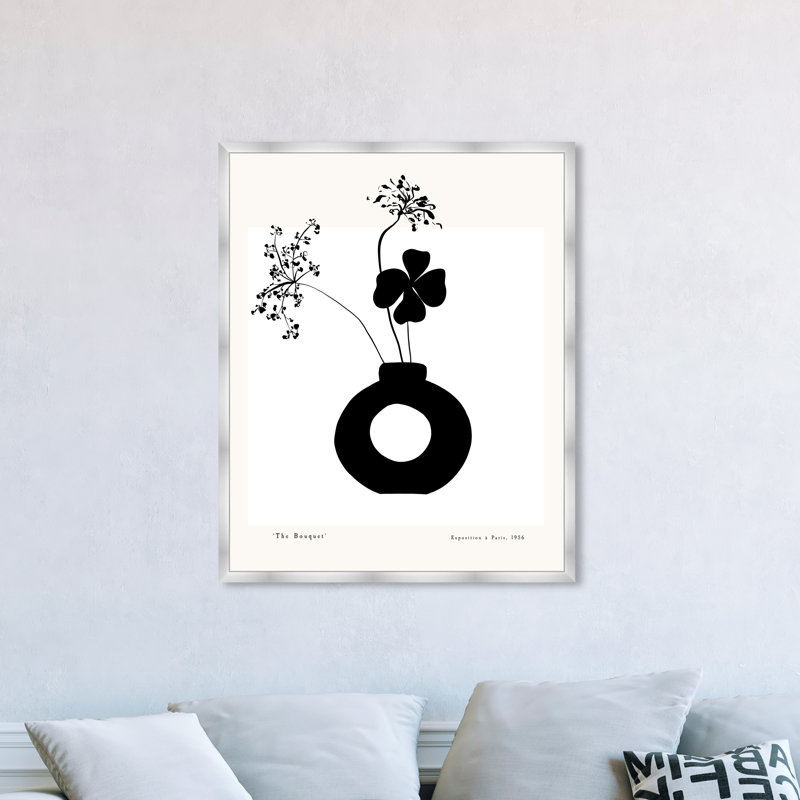 «Black and White Flower in a Vase» par Joss & Main - reproduction de cadre photo, Argent, H 47 po x l 38 po