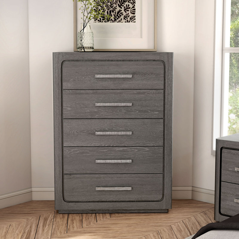 Commode 5 tiroirs Archer, Gris