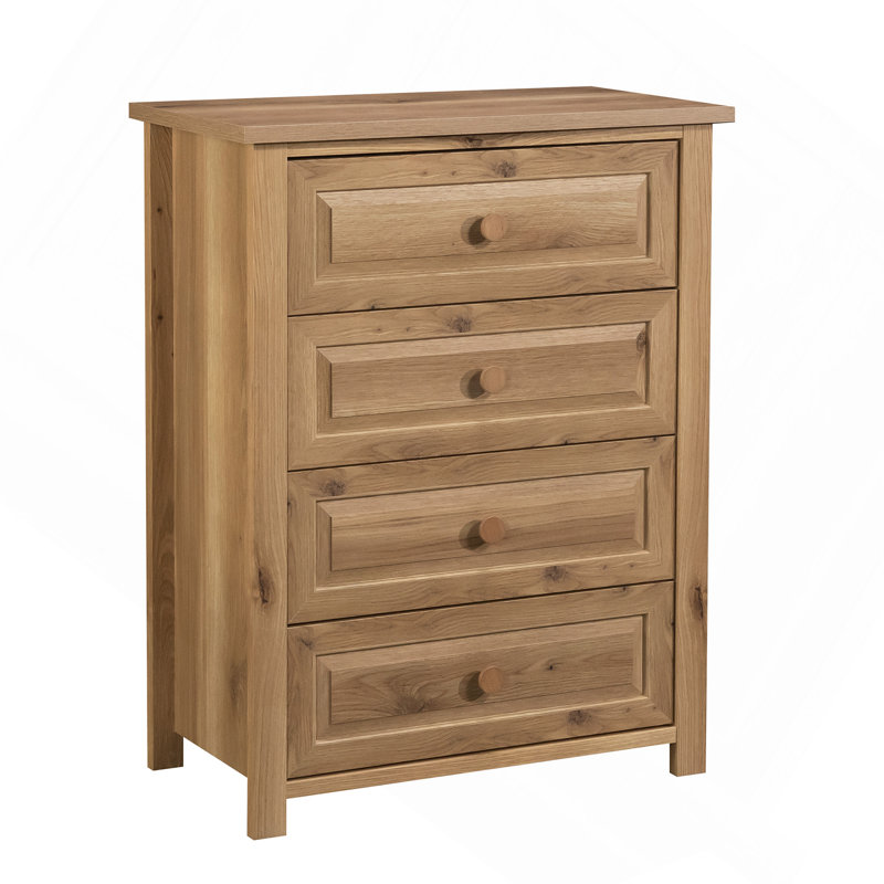 Commode 4 tiroirs, finition chêne blanc
