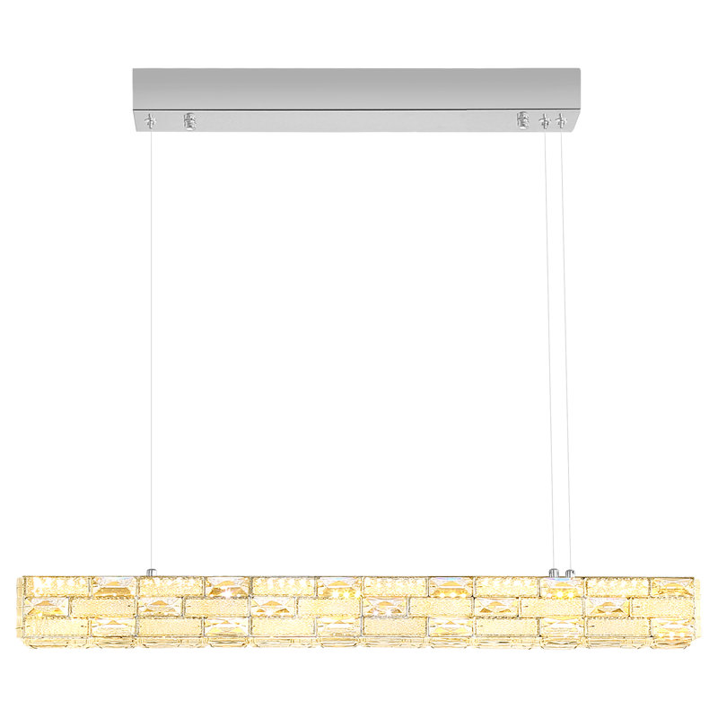 32inch Rectangle Chrome K9 Crystal Chandelier Modern Linear Pendant Lighting Fixture For Dining Room Kitchen Island