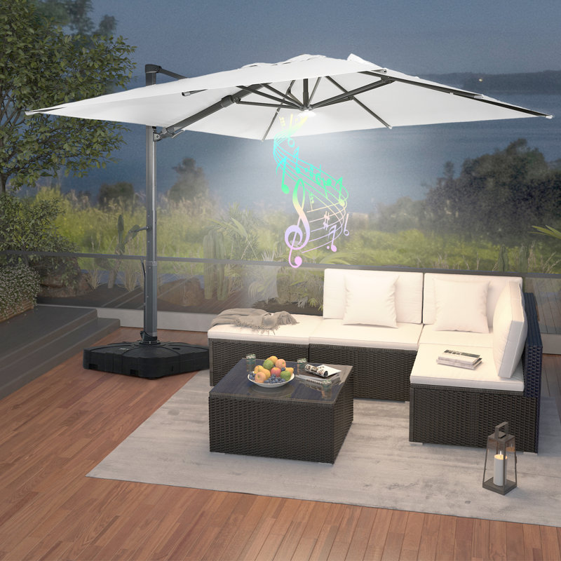 Parasol en porte-à-faux carré éclairé 10 pi Mohanram, gris