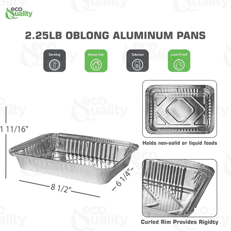 Plaques de cuisson oblongues peu profondes en aluminium 2,5 lb Ecoqualité pour rôtir, réchauffer et traiteur (50)