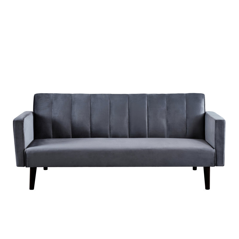 Divan-lit simple 72 po avec lit en futon simple et velours doux au toucher, style rétro moderne, gris respirant