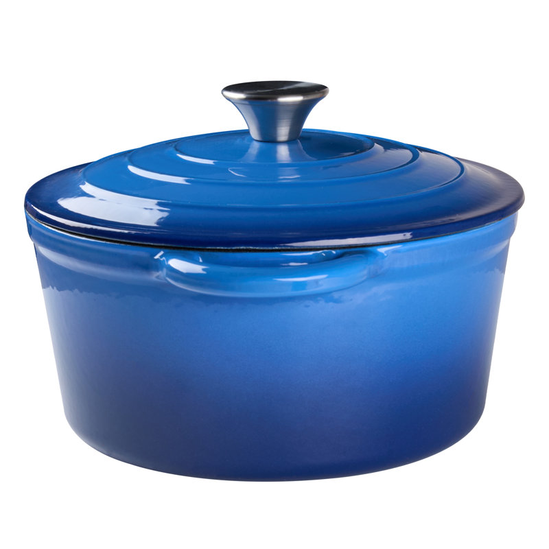 Living And Home Cast Iron Round Dutch Oven, Blue, 5 litres