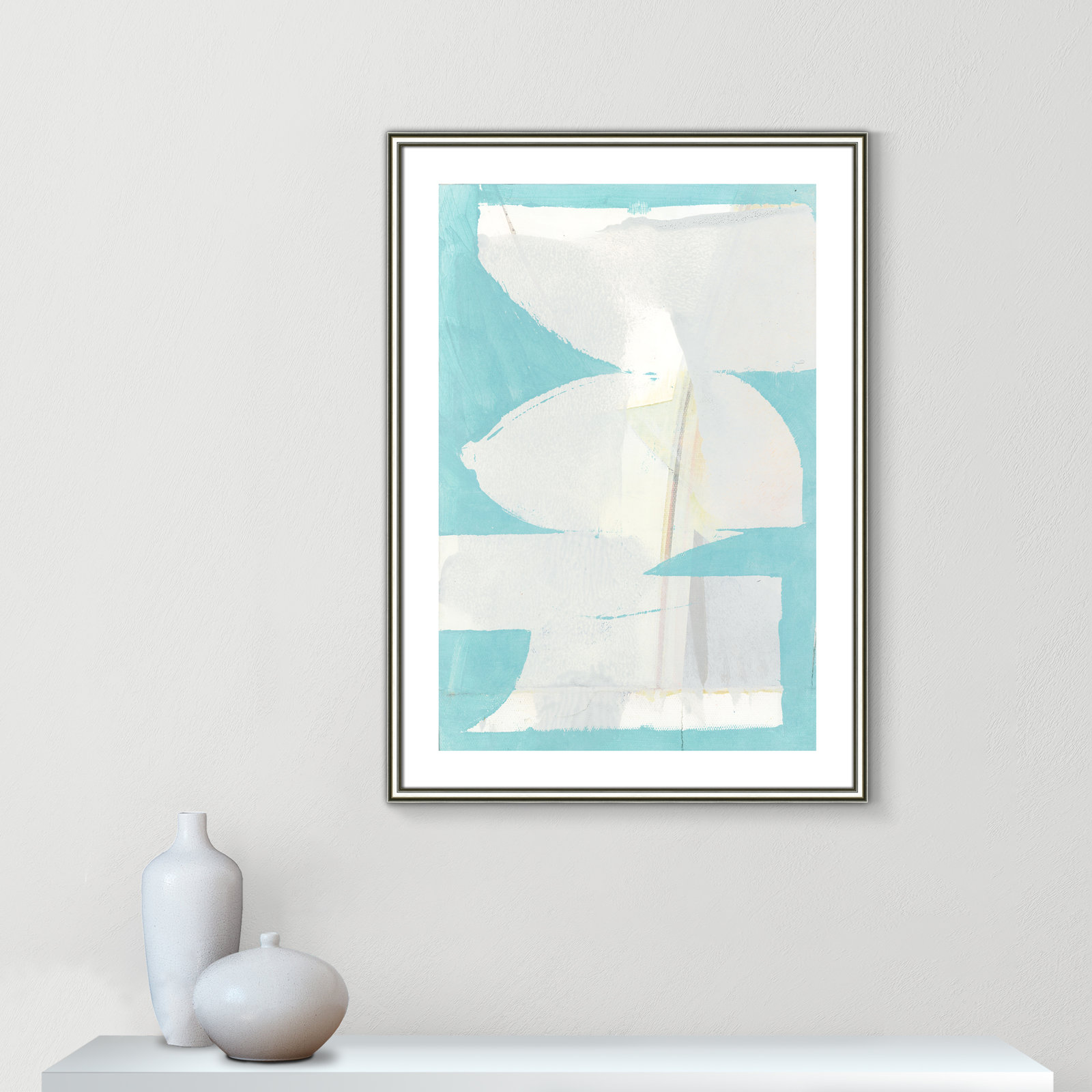Nara "Carve I" Painting, 36.75" H x 26.75" W x 0.88" D, Silver Framed Paper