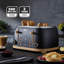 GEEPAS NordiQ 4 Slice Toaster | Matte Finish with Wood Accents | 6 Browning Levels Defrost Reheat & Cancel | Dual Control High Lift Removable Crumb Tray Cord Storage 2 Year Warranty 1500W-120343380