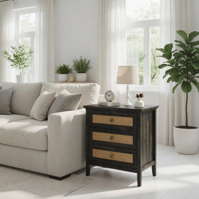 Table de chevet basse avec 3 tiroirs