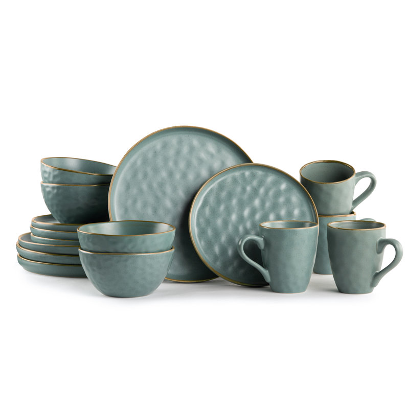 Potter's Corner By  16-Piece Dinnerware Set Service For 4 - Hand Crafted Bowls And Plates Set W/Mugs, Stoneware Dinnerware Set, Microwave & Dishwasher Safe Plate Set