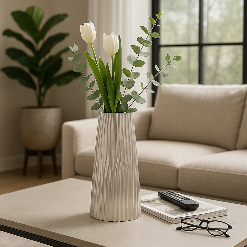 Vase décoratif à nervures avec finition nervurée pour les accents de la maison - Grand vase minimaliste à fleurs pour console, vestibule ou décor de salle à manger