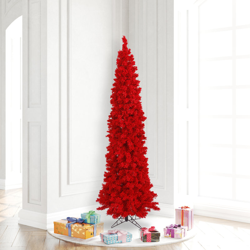 Sapin de Noël artificiel floqué rouge, H 4,5 pi, Non pré-éclairé